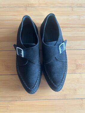 Black Suede 70s Creepers Buckle Loafers